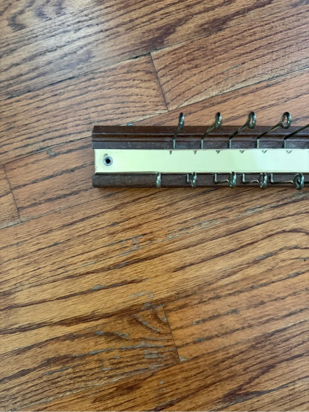 Vintage Wood & Brass Tie Scarf Belt Holder Rack Organizer Holds 24